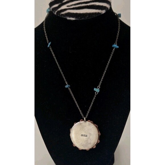 VTG South Western Style Turquoise & Leather Sterling Silver Chain Necklace - Picture 4 of 9